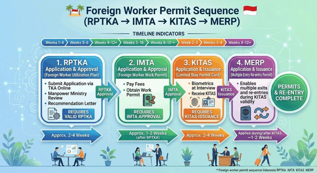 Foreign worker permit sequence Indonesia RPTKA IMTA KITAS