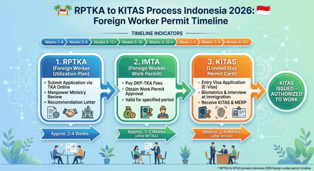 RPTKA to KITAS process Indonesia 2026 foreign worker permit timeline.
